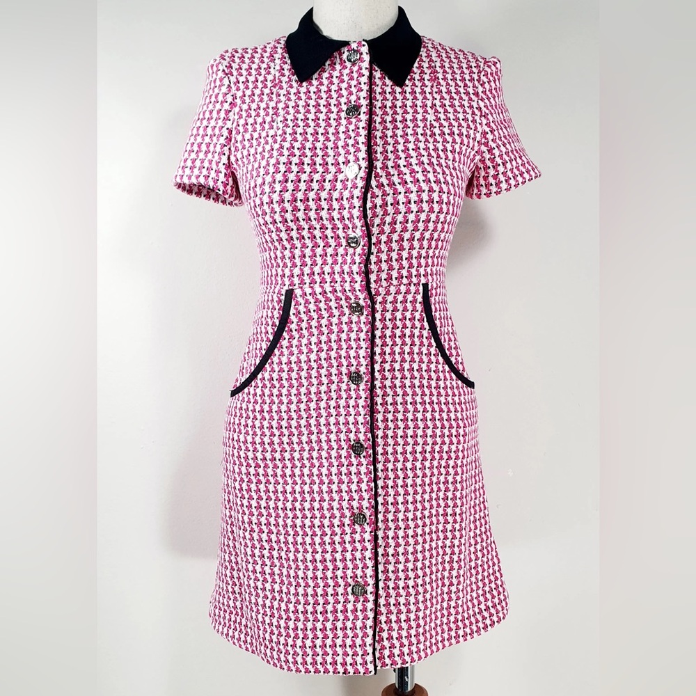 NWT MAJE Tweed Pink and Black Dress Size 36